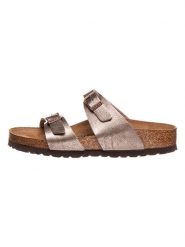 Birkenstock Klapki "Sydney" w kolorze szarobrązowym rozmiar: 38. Brązowe klapki Birkenstock, bez wzorów, z materiału, z otwartym noskiem, bez obcasa. Za 313.27 zł.