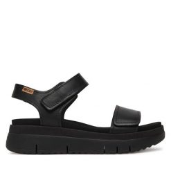 Sandały Pikolinos. Czarne sandały Pikolinos, bez wzorów, bez obcasa, na płaskiej podeszwie, bez zapięcia. Za 559.99 zł.