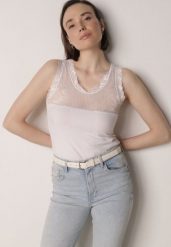 Biały Bawełniany Top z Koronkową Górą Beralia. Białe topy Born2be, m, z aplikacjami, z bawełny, bez kołnierzyka, bez ramiączek. Za 29.99 zł.