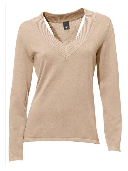 Heine Sweter w kolorze beżowym rozmiar: 42. Brązowe swetry Heine, bez wzorów, z bawełny, bez ramiączek. Za 62.90 zł.