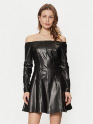 Guess Sukienka z imitacji skóry W5RK43 K8S30 Czarny Regular Fit. Czarne sukienki Guess, l, z aplikacjami, ze skóry, bez kołnierzyka, bez ramiączek. Za 429.99 zł.