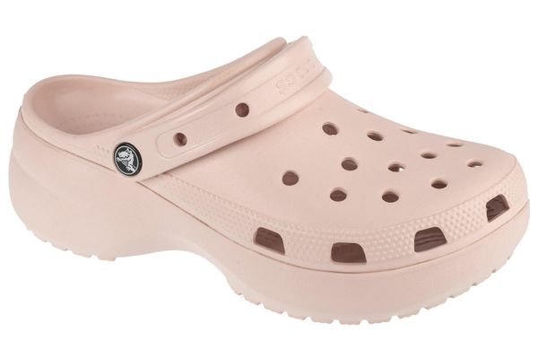 Sandały CROCS CLASSIC PLATFORM CLOG W Nago. Czerwone sandały Crocs, bez wzorów, z gumy, bez obcasa, bez zapięcia. Za 339.99 zł.