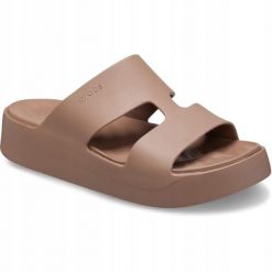 Klapki Dla Dorosłych Crocs Getaway Platform H-strap. Brązowe klapki Crocs, bez wzorów, z materiału, bez obcasa. Za 199.99 zł.