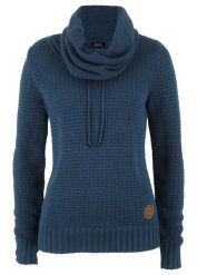 Gruby sweter z mieszanki bawełny. Niebieskie golfy bonprix, bez wzorów, z bawełny, bez ramiączek. Za 124.99 zł.