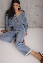 Niebieskie Jeansy z Bawełną i Koronką przy Nogawkach Neathlin. Niebieskie jeansy Renee, l, z aplikacjami, z podwyższonym stanem. Za 109.99 zł.