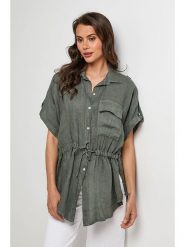 Lin Passion Lniana bluzka w kolorze khaki rozmiar: 38/40. Brązowe bluzki Lin Passion, bez wzorów, ze lnu, klasyczne, bez kołnierzyka, bez ramiączek. Za 173.99 zł.