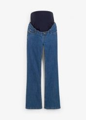 Dżinsy ciążowe z bawełną organiczną, lekko poszerzana nogawka. Niebieskie jeansy bonprix, bez wzorów. Za 179.99 zł.