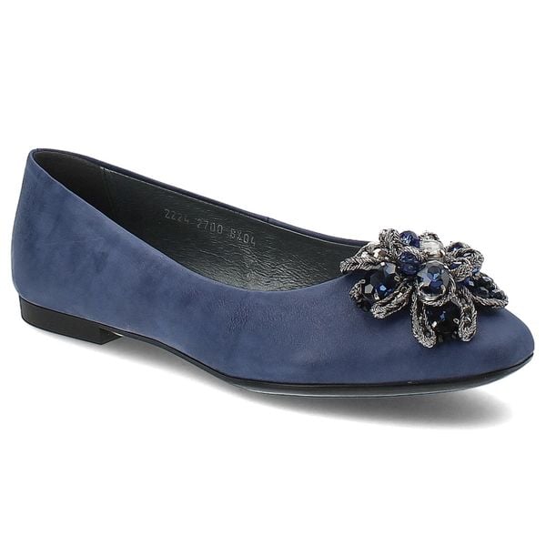 Granatowe Eleganckie Półbuty Armodo Wygodne Wsuwane Obuwie Damskie. Niebieskie baleriny Armodo, z aplikacjami, bez obcasa, na obcasie. Za 399.99 zł.