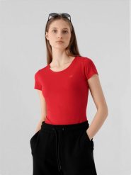 4F T-shirt slim gładki damski XS. Czerwone t-shirty 4f, xs, bez wzorów, z bawełny, bez kołnierzyka, bez ramiączek. W wyprzedaży za 29.99 zł.