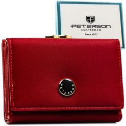 Średniej wielkości, czerwony portfel damski wykonany ze skóry naturalnej i ekologicznej PTN PS15-09-HNL Peterson. Czerwone portfele Peterson, bez wzorów, ze skóry. Za 124.99 zł.