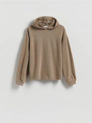 Bluza z kapturem - brązowy. Brązowe bluzy Reserved, l, bez wzorów, z bawełny, z kapturem. Za 119.99 zł.