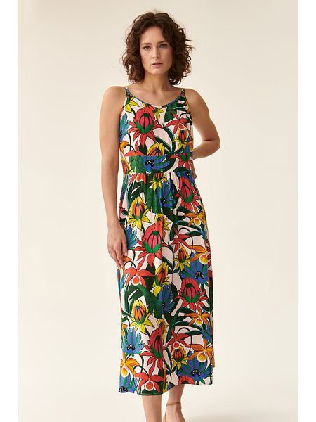 TATUUM Sukienka w kolorze kremowym ze wzorem rozmiar: 40. Brązowe sukienki Tatuum, na imprezę, s, bez wzorów, z wiskozy, klasyczne, bez kołnierzyka, bez ramiączek, maxi. Za 113.90 zł.