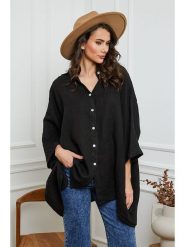 Joséfine Lniana koszula w kolorze czarnym rozmiar: S. Czarne koszule Joséfine, s, bez wzorów, ze lnu, z asymetrycznym kołnierzem, bez ramiączek. Za 187.99 zł.