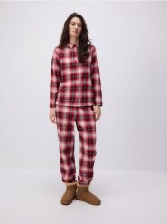 Dwuczęściowa piżama w kratę - czerwony. Czerwone piżamy Reserved, bez wzorów, z bawełny, bez ramiączek. W wyprzedaży za 49.99 zł.