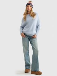 Sweter damski oversize z dodatkiem wełny błękitny Mayamiko 400. Niebieskie swetry Big Star, s, bez wzorów, z jeansu, bez ramiączek. W wyprzedaży za 199.99 zł.