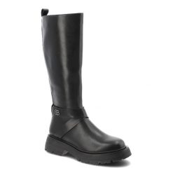 Czarne Kozaki Filippo Eleganckie Obuwie Damskie. Czarne kozaki Filippo, na jesień, przed kolano, bez obcasa, bez zapięcia. Za 237.99 zł.