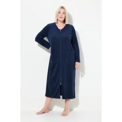 Damskie Szlafrok dwukierunkowy zamek błyskawiczny frotte miękki w dotyku. Niebieskie szlafroki Ulla Popken, plus size, bez wzorów, z bawełny, plus size, bez ramiączek, bez kaptura. Za 239.99 zł.
