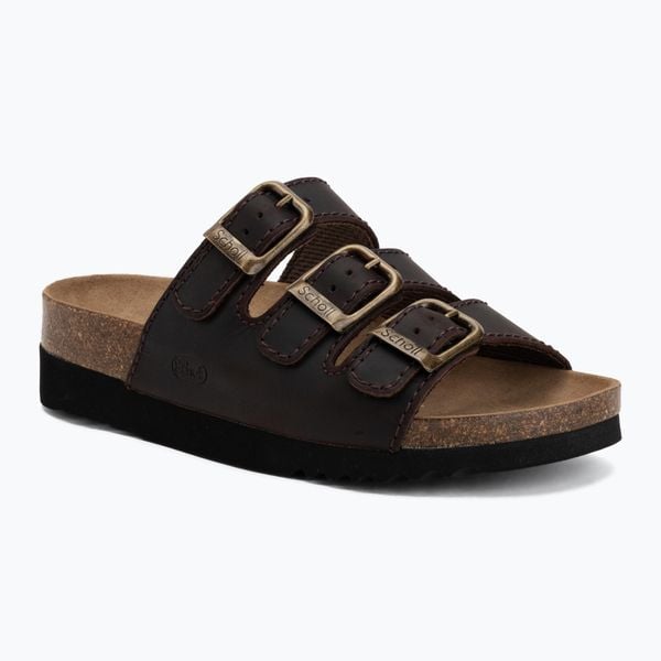 Klapki damskie Scholl Rio Wedge Ad Med. Brązowe klapki Scholl, bez wzorów, z materiału, bez obcasa. Za 289.99 zł.