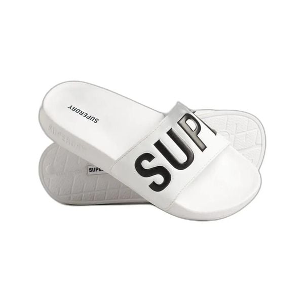 Klapki damskie Superdry Core. Białe klapki Superdry, bez wzorów, z materiału, bez obcasa. Za 195.50 zł.