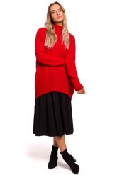 Czerwony Luźny Sweter z Półgolfem. Czerwone swetry MOE, l, bez wzorów, z materiału, bez ramiączek. Za 219.90 zł.