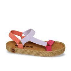 Sandały damskie plażowe MIAMI. Czerwone sandały Aulp, bez wzorów, z jeansu, boho, z otwartym noskiem, bez obcasa, na płaskiej podeszwie, bez zapięcia. Za 259.99 zł.