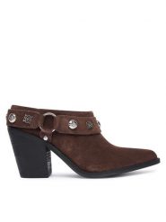 Guess Klapki FLTSAN SUE09 Brązowy ciemny. Brązowe klapki Guess, z aplikacjami, ze skóry, bez obcasa. Za 674.99 zł.