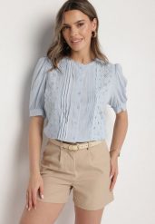 Jasnoniebieska Wiskozowa Koszula Ozdobiona Haftem Lirevara. Niebieskie koszule Born2be, l, bez wzorów, z wiskozy, eleganckie, bez kołnierzyka, bez ramiączek. Za 84.99 zł.