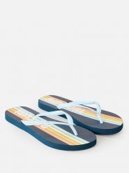 Rip Curl Japonki w kolorze granatowo-żółtym rozmiar: 36. Niebieskie klapki Rip Curl, bez wzorów, z otwartym noskiem, bez obcasa. Za 37.38 zł.