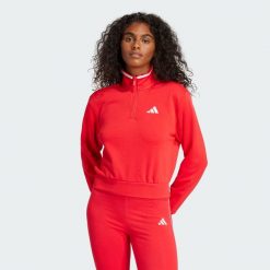 Bluza dresowa Essentials Color Pop French Terry Crop Quarter-Zip. Czerwone bluzy Adidas, l, bez wzorów, z dresówki, bez kaptura. Za 249.00 zł.