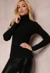 Czarny Golf Irinsyss. Czarne golfy Renee, l, bez wzorów, z dzianiny, bez ramiączek. Za 29.99 zł.