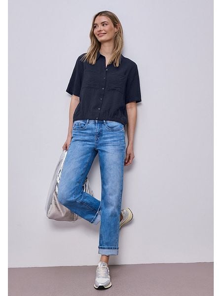 Street One Bluzka w kolorze granatowym rozmiar: 38. Niebieskie bluzki Street One, bez wzorów, street, bez kołnierzyka, bez ramiączek. Za 149.95 zł.