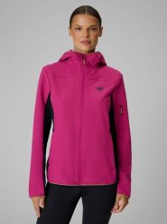 4F Kurtka softshell wiatroodporna damska - różowa S. Czerwone kurtki sportowe 4f, l, bez wzorów, z materiału, bez kaptura, trekkingowe. Za 399.99 zł.