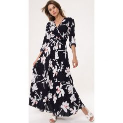 Granatowa Sukienka Overflowing Love. Niebieskie sukienki Born2be, na lato, l, bez wzorów, z materiału, bez kołnierzyka, bez ramiączek, maxi. Za 119.99 zł.