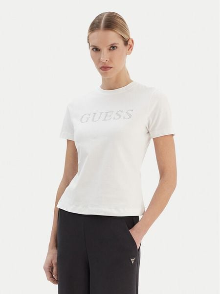Guess T-Shirt V6RI20 J1314 Biały Regular Fit. Białe t-shirty Guess, xl, z aplikacjami, z bawełny, bez kołnierzyka, bez ramiączek. Za 159.99 zł.