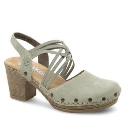Sandały Rieker. Zielone sandały Rieker, bez wzorów, bez obcasa, na słupku, bez zapięcia. Za 259.99 zł.
