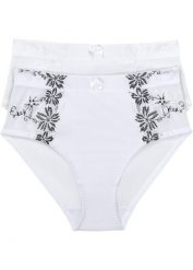 Figi wyszczuplające (2 pary). Białe figi bonprix, z aplikacjami. Za 79.99 zł.