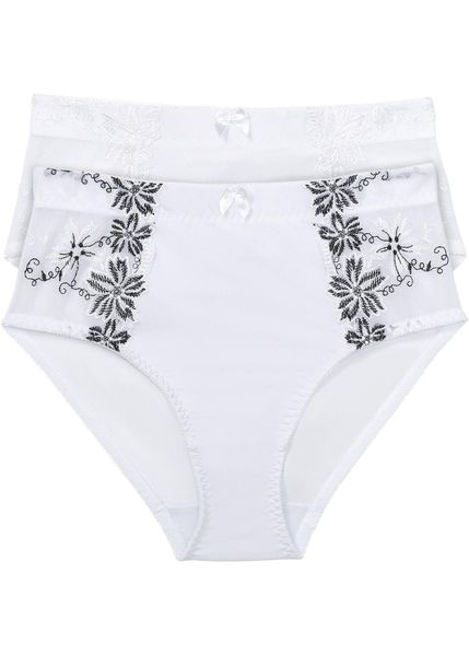 Figi wyszczuplające (2 pary). Białe figi bonprix, z aplikacjami. Za 79.99 zł.