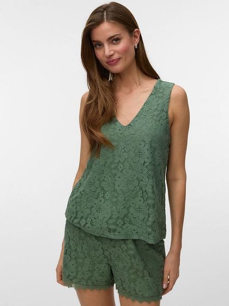 Vero Moda Bluzka w kolorze ciemnozielonym rozmiar: M. Zielone bluzki Vero Moda, m, bez wzorów, z koronki, bez kołnierzyka, bez ramiączek. Za 104.95 zł.