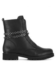 Remonte Botki D8665-00 Czarny. Czarne botki Remonte, bez wzorów, ze skóry, bez obcasa, na płaskiej podeszwie, bez zapięcia. Za 377.99 zł.