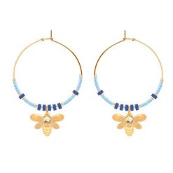 Kolczyki koła z niebieskimi japońskimi koralikami Miyuki z zawieszkami Honey. Niebieskie kolczyki Lilou, z kwarcem, pozłacane. Za 467.00 zł.