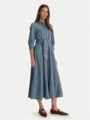 Marella Sukienka jeansowa Giambo 2613221024 Niebieski Regular Fit. Niebieskie sukienki Marella, bez wzorów, z bawełny, bez kołnierzyka, bez ramiączek. Za 1,359.00 zł.