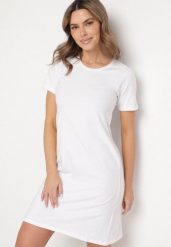 Biała Bawełniana Sukienka o Kroju Typu T-shirt Nilisea. Białe sukienki Born2be, l, bez wzorów, z bawełny, bez kołnierzyka, bez ramiączek, mini. Za 34.99 zł.