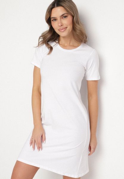 Biała Bawełniana Sukienka o Kroju Typu T-shirt Nilisea. Białe sukienki Born2be, l, bez wzorów, z bawełny, bez kołnierzyka, bez ramiączek, mini. Za 29.99 zł.