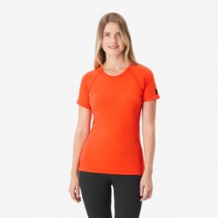 Koszulka damska trekkingowa z krótkim rękawem Merino Seamless. Brązowe bluzki SIMOND, m, bez wzorów, z elastanu, sportowe, bez kołnierzyka, bez ramiączek. Za 219.99 zł.