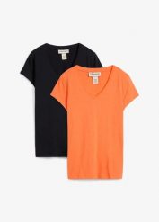 T-shirt z czystej bawełny organicznej (2 szt.). Czarne t-shirty bonprix, bez wzorów, z bawełny, bez kołnierzyka, bez ramiączek. Za 45.98 zł.