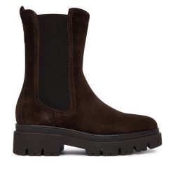 Sztyblety Tamaris. Brązowe botki Tamaris, bez wzorów, bez obcasa, na płaskiej podeszwie, bez zapięcia. Za 499.99 zł.