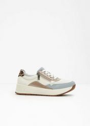 Wygodne sneakersy marki Rieker na podeszwie platformie w wygodnej tęgości. Białe obuwie sportowe bonprix, bez zapięcia. Za 369.99 zł.