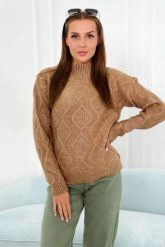 Sweter z ozdobnym splotem camelowy. Swetry KESI, l, bez wzorów, z wełny, bez ramiączek. Za 150.97 zł.