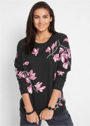 Bluza z czystej bawełny, luźniejszy fason. Czarne bluzy bonprix, bez wzorów, z bawełny, bez kaptura. Za 94.99 zł.
