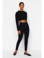 Trendyol Dżinsy - Skinny fit - w kolorze czarnym rozmiar: 38. Czarne jeansy Trendyol, bez wzorów, z podwyższonym stanem. Za 114.71 zł.